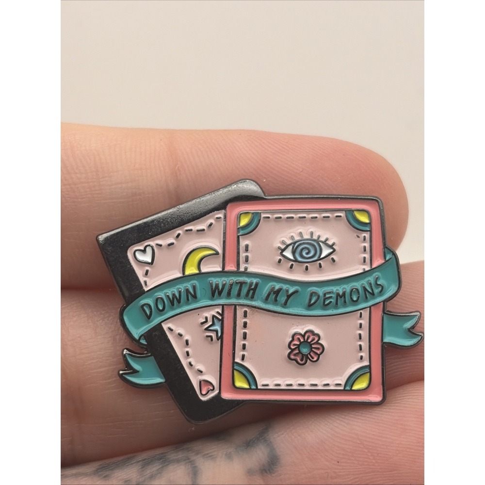 Down With My Demons Tarot Cards Witchy Funny Lapel Hat Pin
